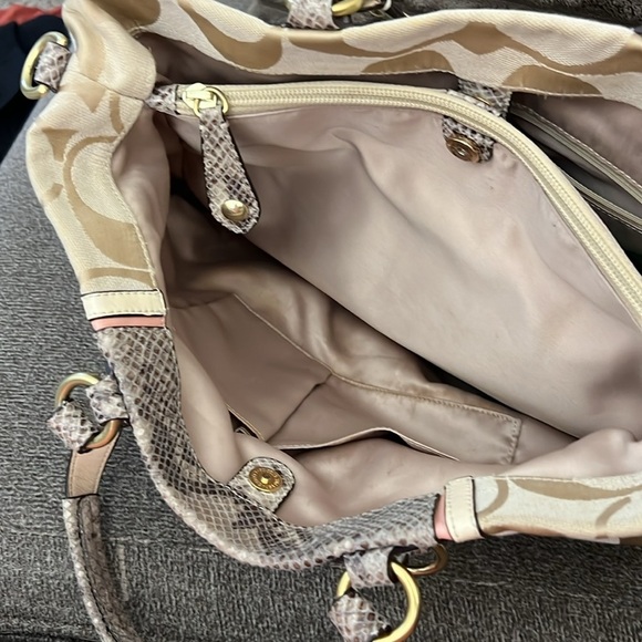 Coach Beige Signature Canvas And Python Embossed Leather Ashley Tote - Picture 11 of 16
